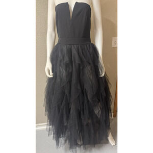 Black Tulle Maxi Dress Womens XL Strapless Goth Formal Gown Bodysuit NWOT Gothic